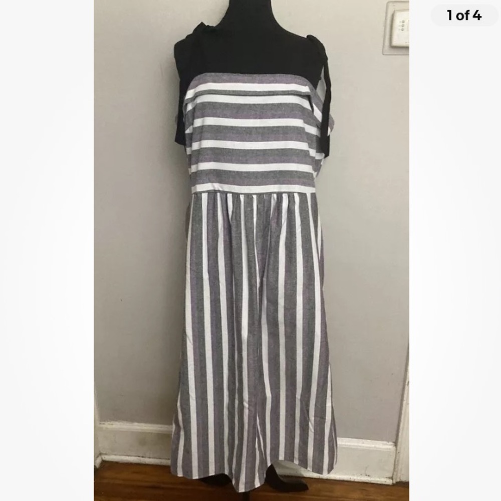 9-27 Ashley Stewart Linen Blend Dress Long Stripe 16